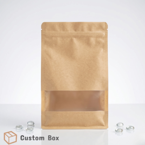 Brown Flat Bottom Gusseted Pouch with Window Eco Bag