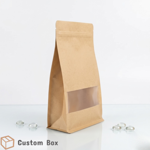 Brown Flat Bottom Gusseted Pouch with Window Eco Bag