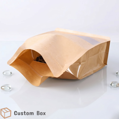 Brown Flat Bottom Gusseted Pouch with Window Eco Bag