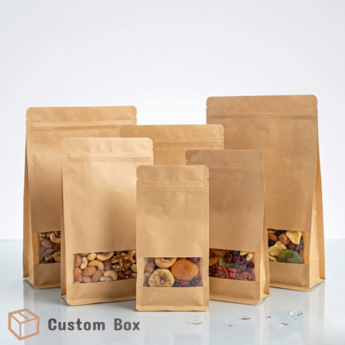 Brown Flat Bottom Gusseted Pouch with Window Eco Bag