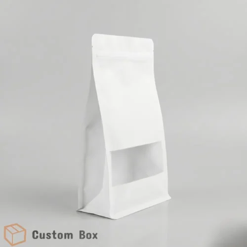 White Flat Bottom Side Gusseted Pouch with Window