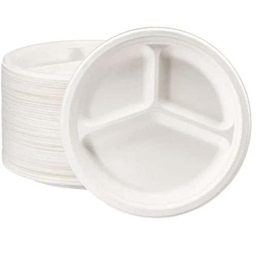 Compostable 3-Compartment Biodegradable Paper Plates