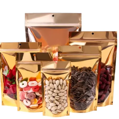 Front Transparent Copper Gold Aluminium Pouch 12x20cm