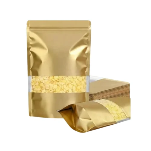 Matt Golden Standing Pouch with Window 20x30cm Eco Packaging