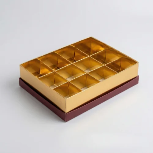 Premium 12 Cavity Chocolate Box Gold Brown