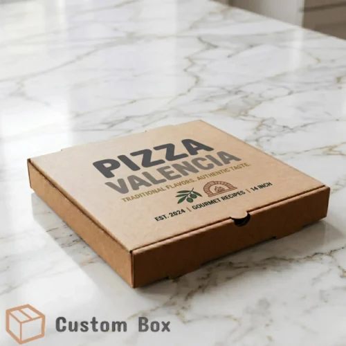4 corner food-grade kraft pizza box with custom printed logo and reinforced corner lock design