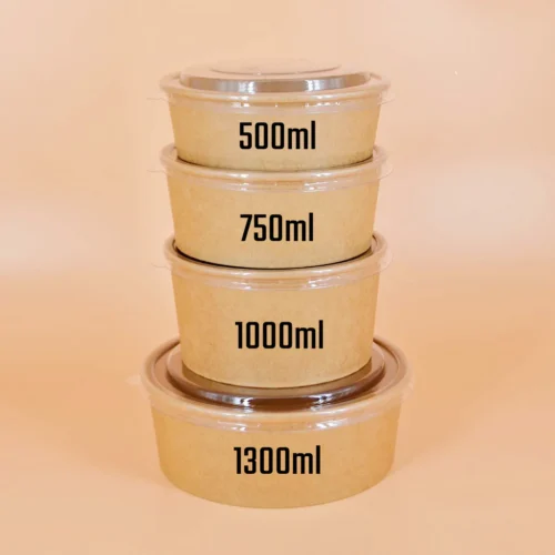 1300ml Round Kraft Bowl with Lid Disposable Container