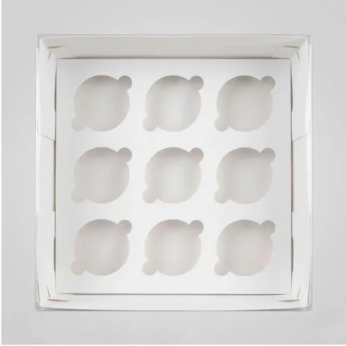 9 Cavity Cake Box with Clear Lid White Bakery Packaging