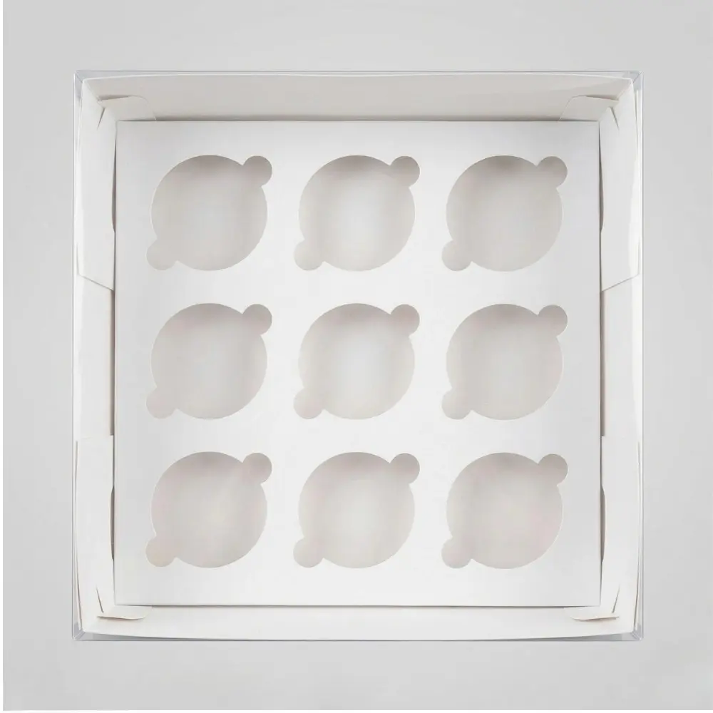 9 Cavity Cake Box with Clear Lid – White Bakery Packaging - Image 2