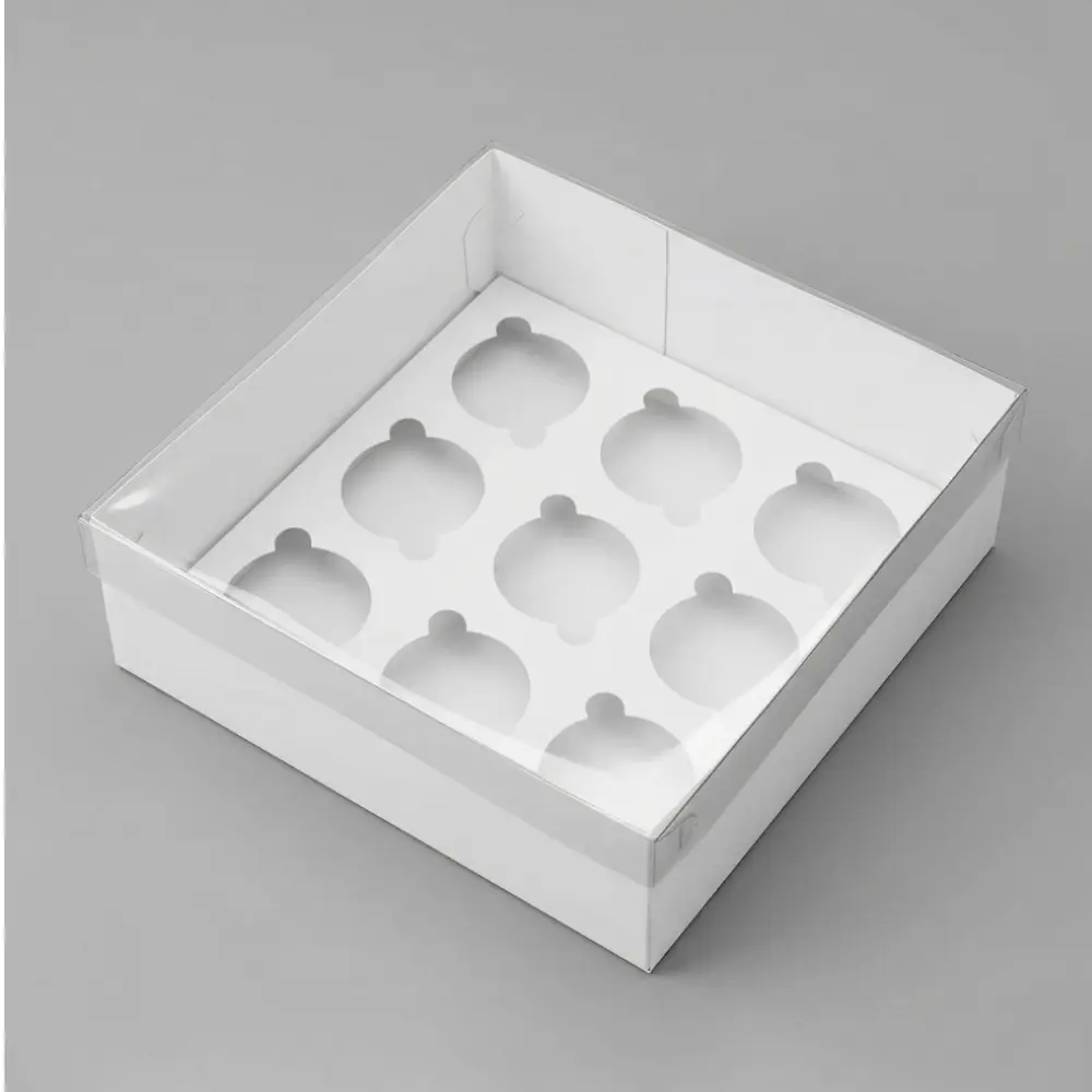 9 Cavity Cake Box with Clear Lid White Bakery Packaging