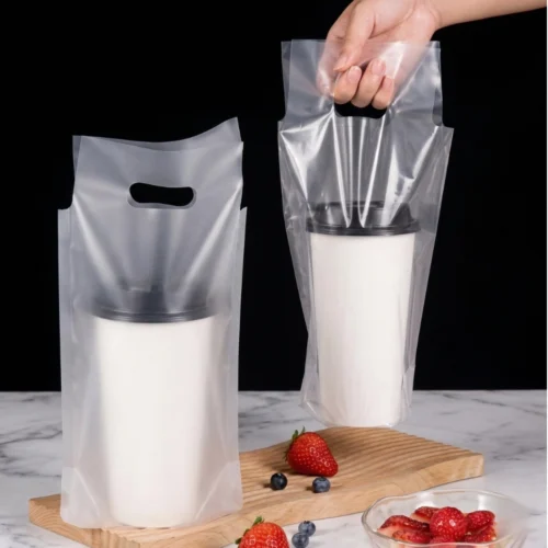 Coffee Transparent Single Handle Bag with Screw Cap
