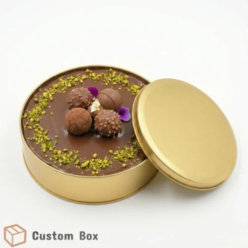 Golden Rounded Tin Box Premium Metal Container