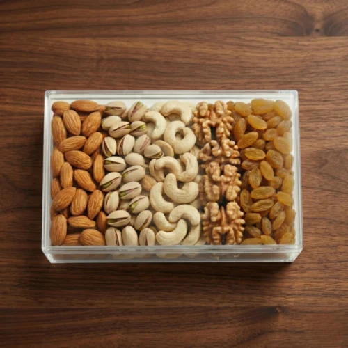 Premium Acrylic Dry Fruit Box with Almonds Pistachios Cashews Walnuts Raisins