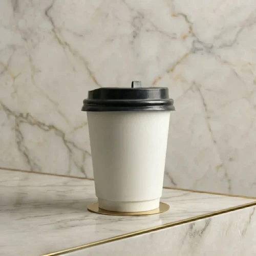 White Double Wall Coffee Cup with Black Lid | Insulated To-Go Cup