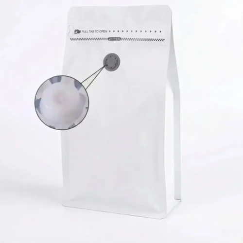 White Stand Up Pouch With Valve Coffee Bag