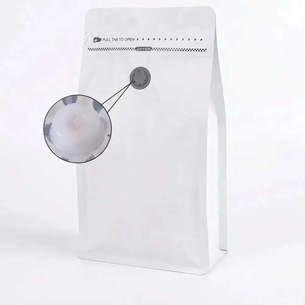 White Stand Up Pouch With Valve Coffee Bag