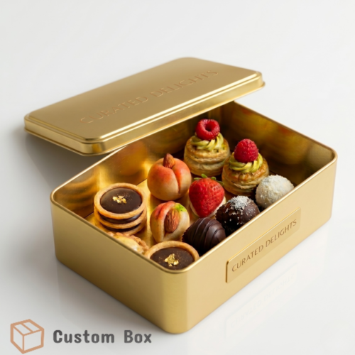 Square Golden Tin Boxes Premium Metal Packaging