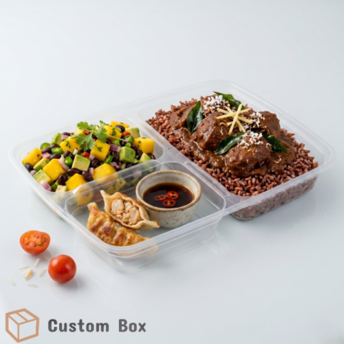 Transparent 3 Portion Food Tray with Lid Eco Packaging