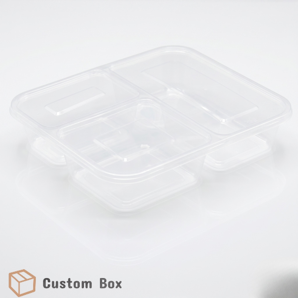 Transparent 3 Portion Food Tray with Lid Eco Packaging