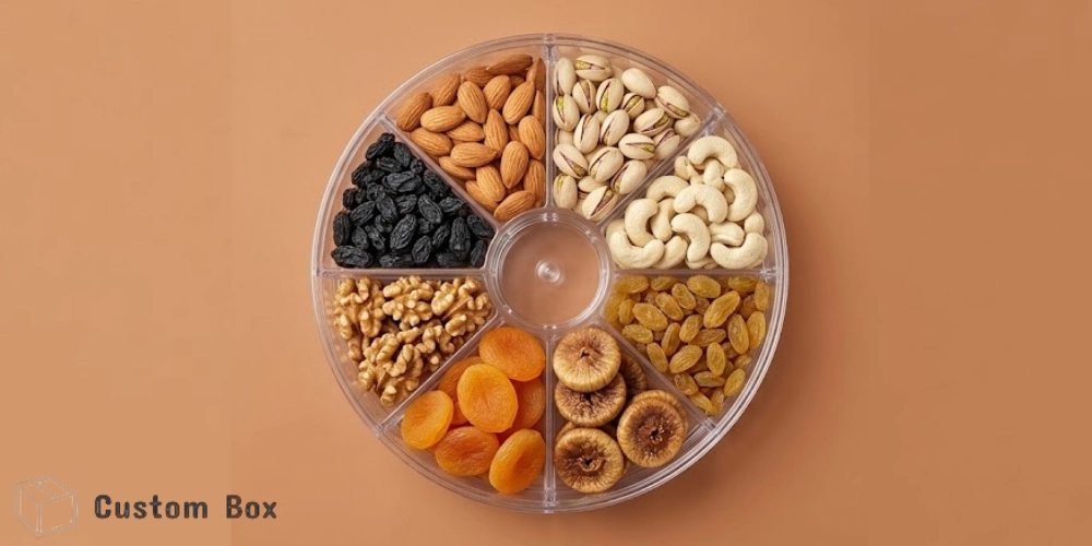 Round Acrylic Bowl with Dry Fruits - Elegant Serving Tray Custom Box